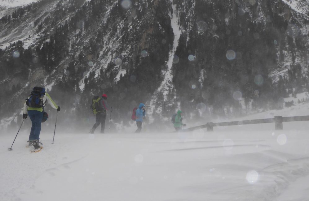 Windböen bei der Schneeschuhtour